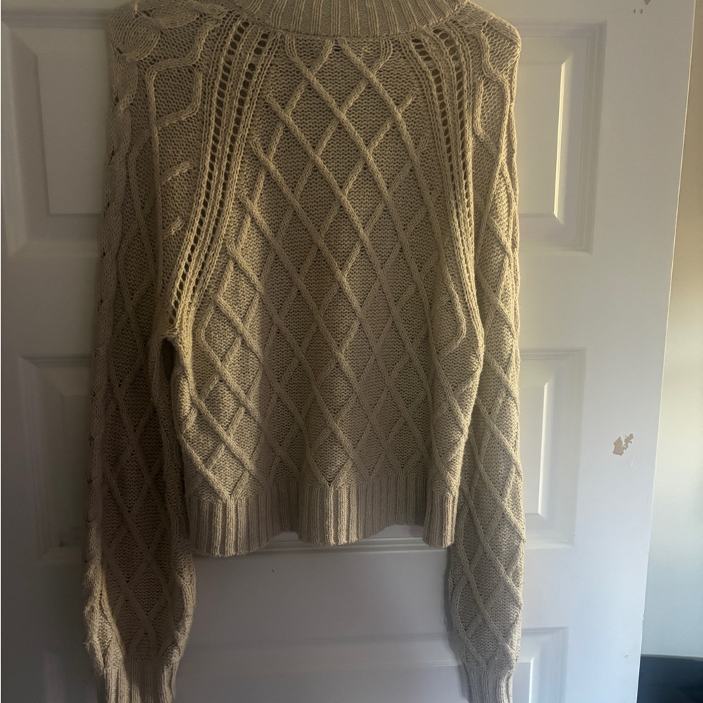 American Eagle Outfitters Beige Cable Knit Turtleneck Sweater